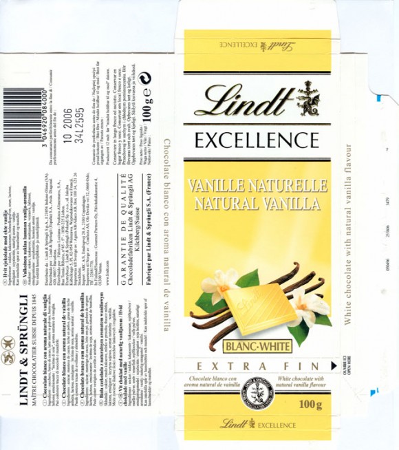 Excellence,white chocolate, 100g, 10.2005, Lindt & Sprungli, Kilchberg, Switzerland