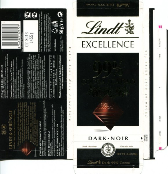 Lindt Excellence, extra fine dark chocolate, 50g, 02.2012, Lindt & Sprungli AG, Switzerland