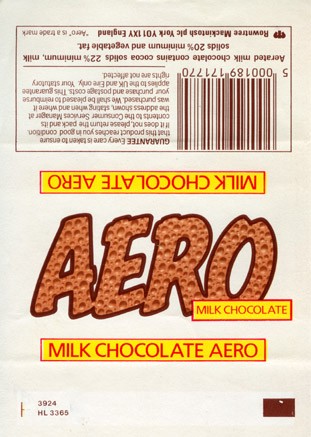 Aero, aerated milk chocolate, about 1970, Rowentree Mackintosh plc York, England