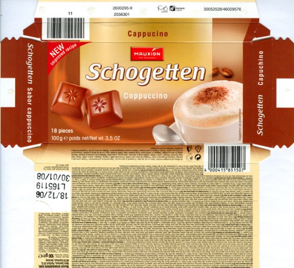 Schogetten, filled milk chocolate with coffee-flavoured centre, 100g, 18.12.2006, Mauxion Schokoladefabrik GmbH, Saarlouis, Germany