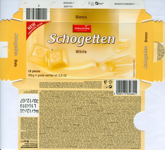 Schogetten, white chocolate, 100g, 04.12.2006, Mauxion Schokoladefabrik GmbH, Saarlouis, Germany