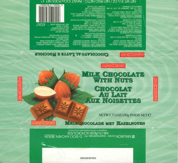 Milk chocolate with nuts, 100g, Mauxion GmbH, Aachen, Berlin, Germany