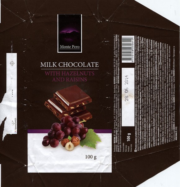 Milk chocolate with raisins and nuts, 100g, 28.06.2013, Made in Poland for Maxima Group, UAB