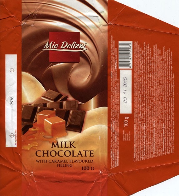 Mio Delizzi, milk chocolate with caramel flavoured filling, 100g, 23.11.2014, Made in Poland for Maxima, UAB
