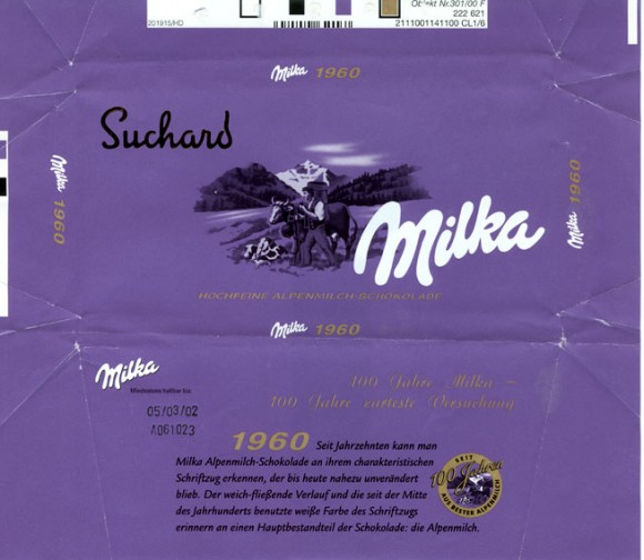 Milka, milk chocolate, 100g, 05.03.2001, 
Kraft Foods Germany, Milka, Bremen, Germany