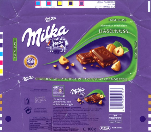 Milk chocolate with hazelnuts, 100g, 30.07.2006, Kraft Foods Manufacturing Gmbh& Co.KG, Lorrach, Germany