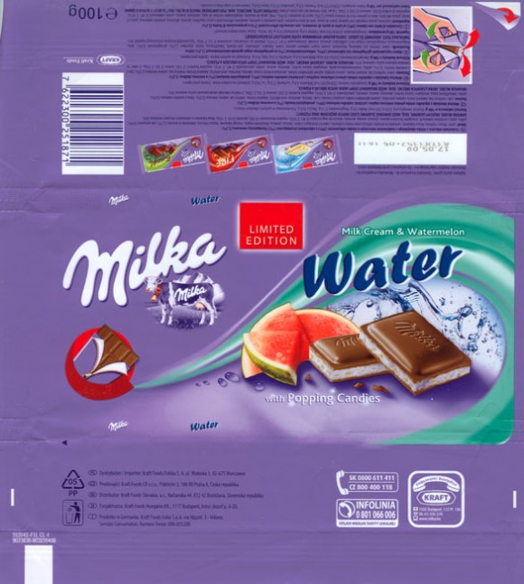 Milka, Alpine milk chocolate with popping candies, 100g, 17.05.2008, Kraft Foods Manufacturing GmbH & Co.KG, Bremen, Germany