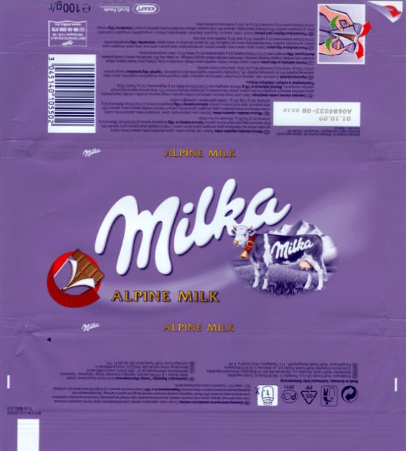 Milka, Alpine milk chocolate, 100g, 01.10.2008, Kraft Foods Manufacturing GmbH & Co.KG, Bremen, Germany
