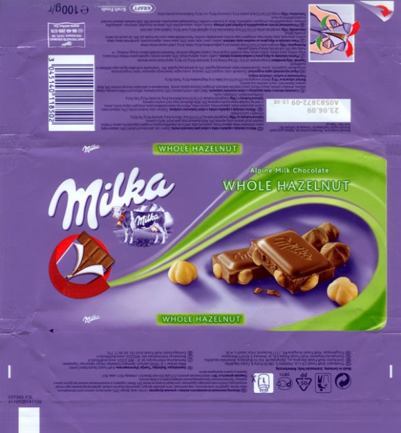 Milka, Alpine milk chocolate with hazelnuts, 100g, 23.06.2008, Kraft Foods Manufacturing GmbH & Co.KG, Bremen, Germany
