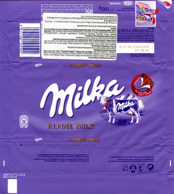 Milka, Alpine milk chocolate, 100g, 05.01.2012, Kraft Foods Germany, Bremen, Germany
