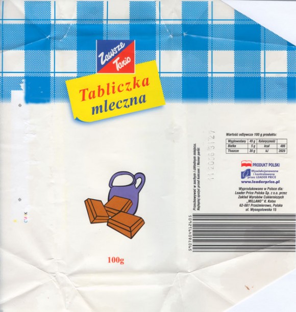 Leader price, milk chocolate, 100g, 11.2005, Millano, Przezmierowo, Poland