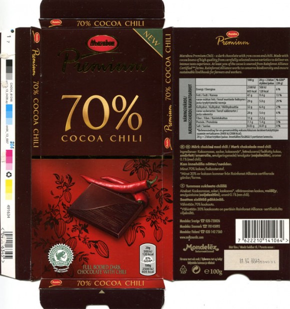 Premium, Marabou, 70% cocoa chili, dark chocolate with chili, 100g, 04.07.2013, Mondelez Europe GmbH, Glattpark, Switzerland