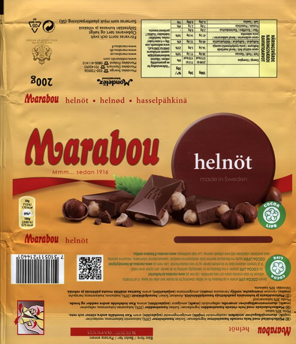 Marabou helnot, milk chocolate with hazelnuts, 200g, 19.01.2016, Mondelez Sverige, Sweden