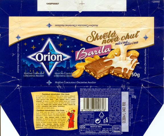 Skvela nova chut, milk chocolate with crushed peanuts, 50g, 01.2003
Nestle Orion, Praha, Czech Republic
