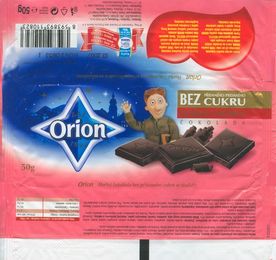Dark chocolate with no added sugar with sweeteners, 50g, 03.2006, Nestle Orion, Praha, Czech Republic