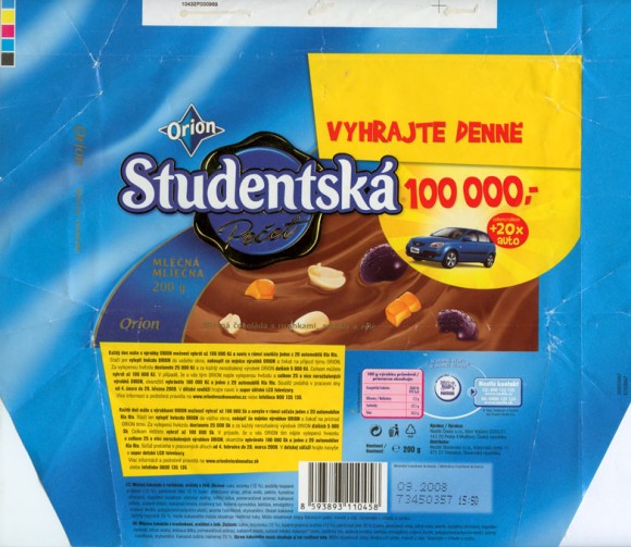 Studentska pecet, milk chocolate with raisins and nuts, 200g, 09.2007, Orion Nestle Cesko s.r.o, Praha, Czech Republic