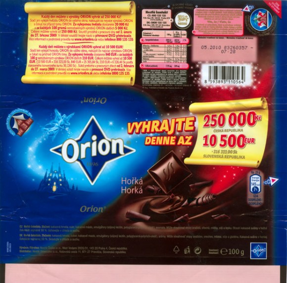 Orion, dark chocolate, 100g, 05.2009, Orion Nestle Cesko s.r.o, Praha, Czech Republic