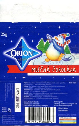 Orion, milk chocolate, 25g, 12.1996, Cokoladovny a.s, Praha, Czech Republic