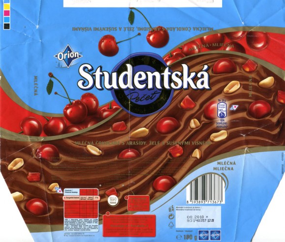Studentska pecet, dark chocolate with dried cherries, peanuts and jelly pieces, 200g, 08.2009, Nestle Cesko s.r.o, Praha, Czech Republic