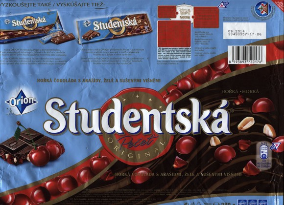 Studentska Pecet, dark chocolate with nuts, cherry, 280g, 09.2013, Nestle Cesko s.r.o, Praha, Czech Republic