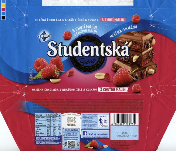 Studentska Pecet, milk chocolate with nuts and berries, 180g, 11.2015, Nestle Cesko s.r.o, Praha, Czech Republic