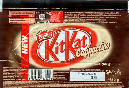KitKat cappuccino, 50g, 08.2007, Nestle Bulgaria A.D, Sofia, Bulgaria