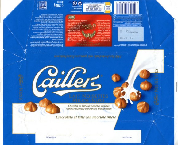 Cailler, milk chocolate with hazelnuts, 100g, 09.2004, Nestle Switzerland Ltd, Vevey, Switzerland