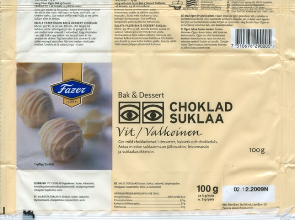 White chocolate, 100g, 02.12.2008, made in Sweden, Fazer, Ljungsbro