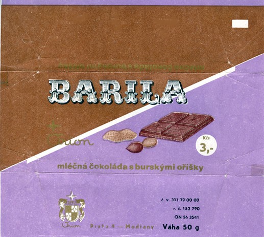 Barila, milk chocolate with nuts, 50g, 1970, Orion, Praha, Czech Republic (CZECHOSLOVAKIA)