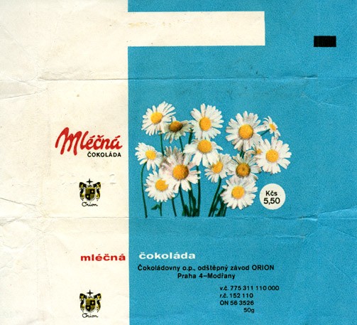 Milk chocolate, 50g, 1980, Orion Modrany, Praha, Czech Republic (CZECHOSLOVAKIA)