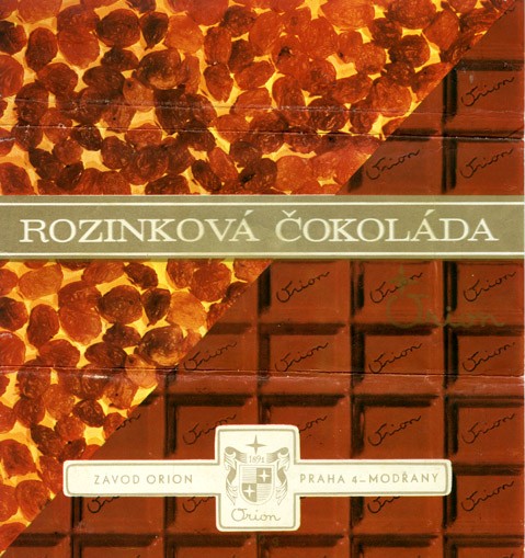 Milk chocolate with raisins, 100g, 1970, Orion Modrany, Praha, Czech Republic (CZECHOSLOVAKIA)