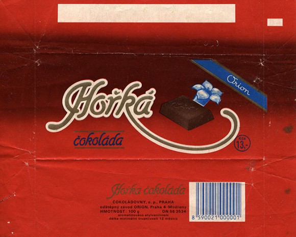 Dark chocolate, 100g, 18.06.1985, Cokoladovny o.p., odstepny zavod Orion Praha, Czech Republic