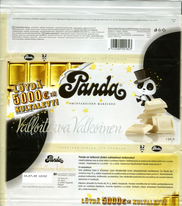 White chocolate, 130g, 14.07.2008, Oy Panda Ab, Vaajakoski, Finland