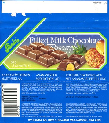 Filled milk chocolate, 50g, 04.1993, Panda chocolate factory, Vaajakoski, Finland