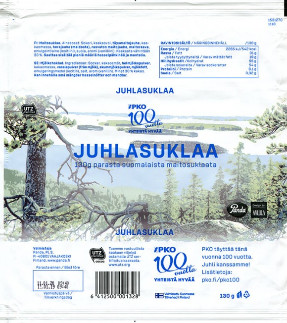 Milk chocolate, 130g, 11.01.2019, Panda, Vaajakoski, Finland