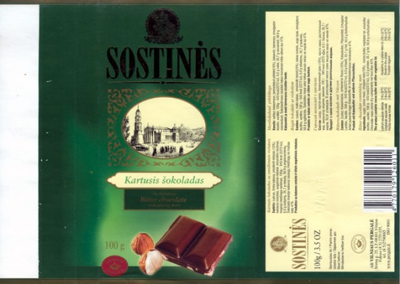 Sostines, bitter chocolate containing nuts, 100g, 07.07.2005, Vilnaus Pergale, Vilnius, Lithuania