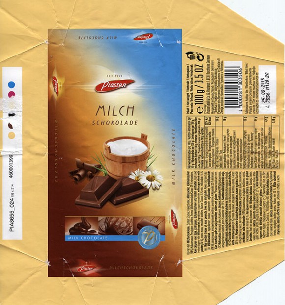 Milk chocolate, 100g, 25.08.2014, Piasten GmbH & Co KG., Forchheim, Germany