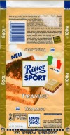 Ritter sport, tiramisu, white chocolate with mascarpone flavouring and milk chocolate with almond amaretto flavouring and crispy rice, 100g, 06.2002, Alfred Ritter GmbH & Co. Waldenbuch, Germany