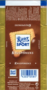 Ritter sport, knusperkeks, milk chocolate with bisquit, Alfred Ritter GmbH & Co. Waldenbuch, Germany