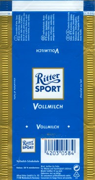 Ritter sport, vollmilch, milk chocolate, Alfred Ritter GmbH & Co. Waldenbuch, Germany