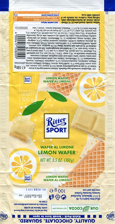 Ritter sport, white chocolate with lemon wafer, 100g, 25.01.2019, Alfred Ritter GmbH & Co. Waldenbuch, Germany