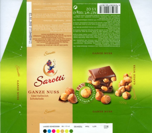 Sarotti, finest milk chocolate with hazelnuts, 100g, 03.08.2007, Sarotti GmbH, Berlin, Germany