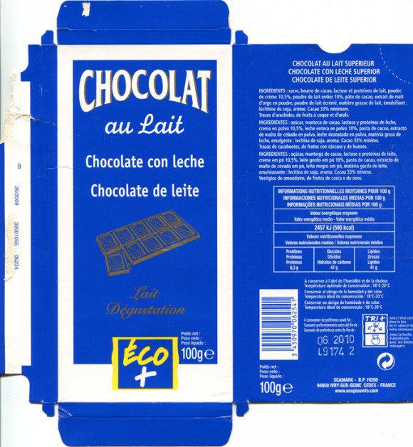 Milk chocolate, 100g, 06.2009, Scamark, Ivry-Sur-Seine Cedex, France