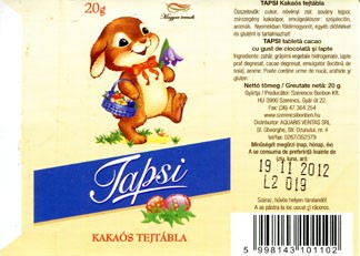 Tapsi, cacao tablet, 20g, 19.11.2011, Szerencsi Bonbon Kft., Szerencs, Hungary