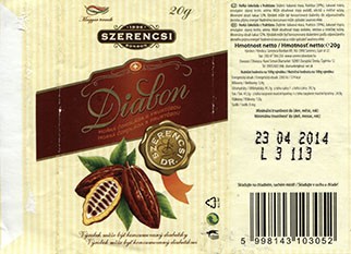 Diabon, dark chocolate, 20g, 23.04.2013, Szerencsi Bonbon Kft., Szerencs, Hungary