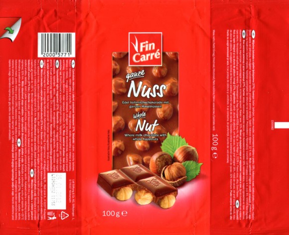 FinCarre, whole milk chocolate with hazelnuts, 100g, 25.01.2011, Solent GmbH & Co. KG., Ubach-Palenberg, Germany