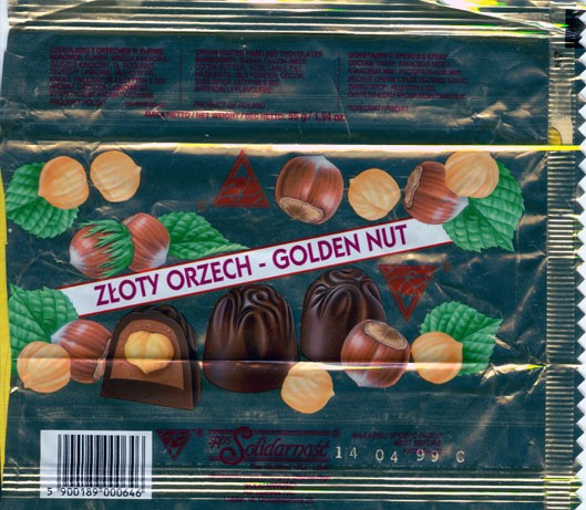 Zloty orzech, milk chocolate with nuts, 55g,14.04.1998
Solidarnosc, Lublin, Poland