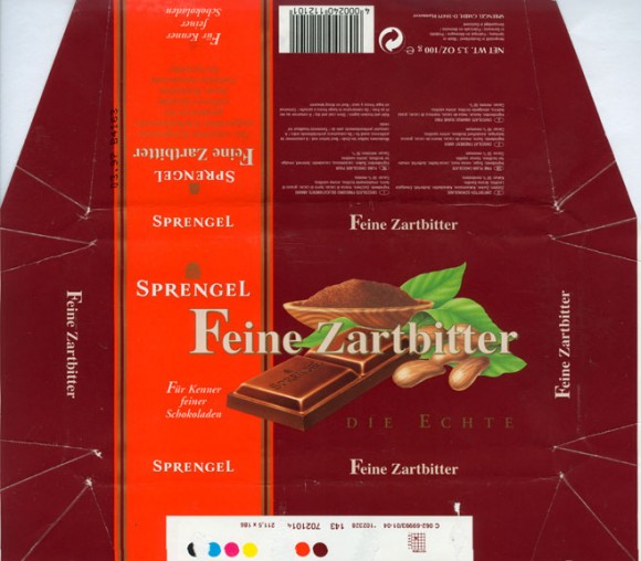 Fine plain chocolate, 100g, 03.1996, Sprengel GmbH, Hannover, Germany