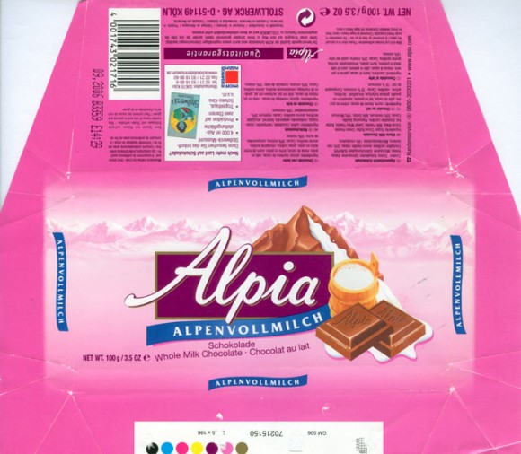 Alpia, milk chocolate, 100g, 09.2005, Stollwerck GmbH , Koln, Germany