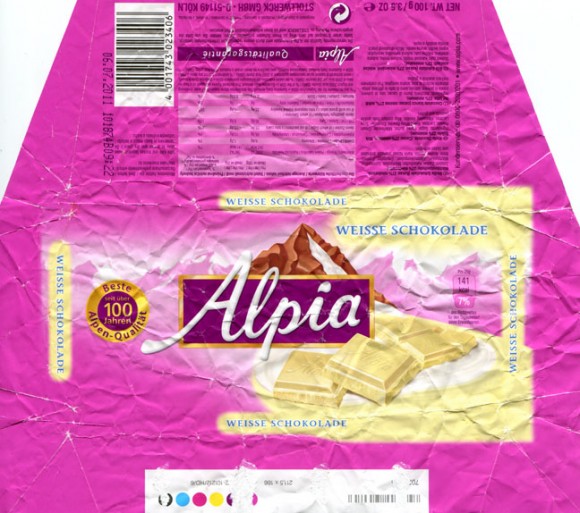 Alpia, white chocolate, 100g, 06.07.2010, Stollwerck GmbH, Koln, Germany